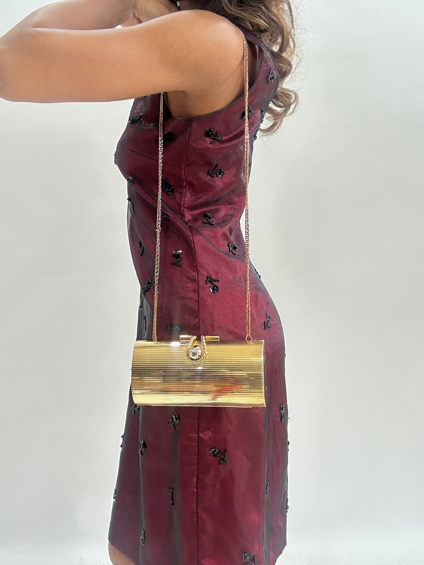 wedding guest drop | gold clutch chain bag