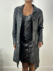 Top-Auswahl | Mittelgroße schwarze Leder Trenchcoat Jacke