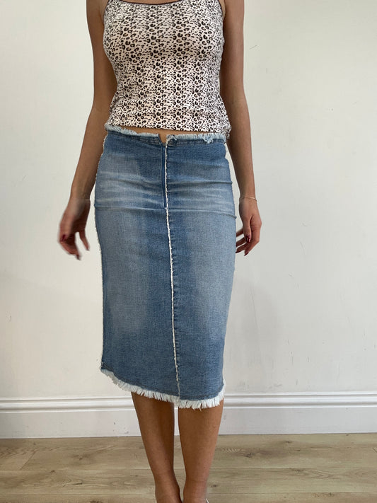 vintage edit sixteen | small light wash denim midi skirt