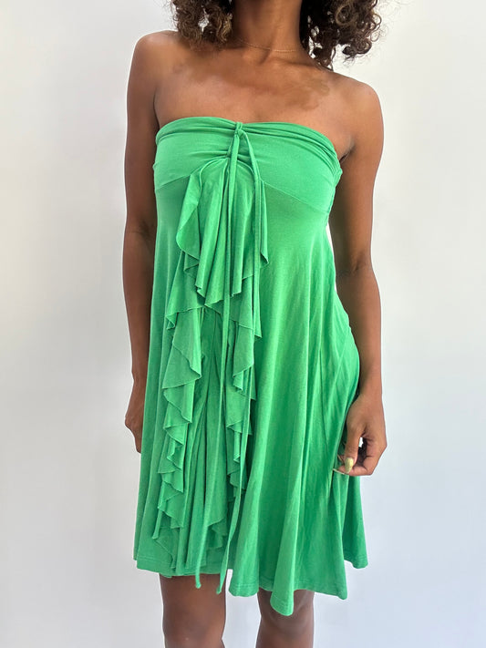 beach drop | small green ruffle bandeau mini dress
