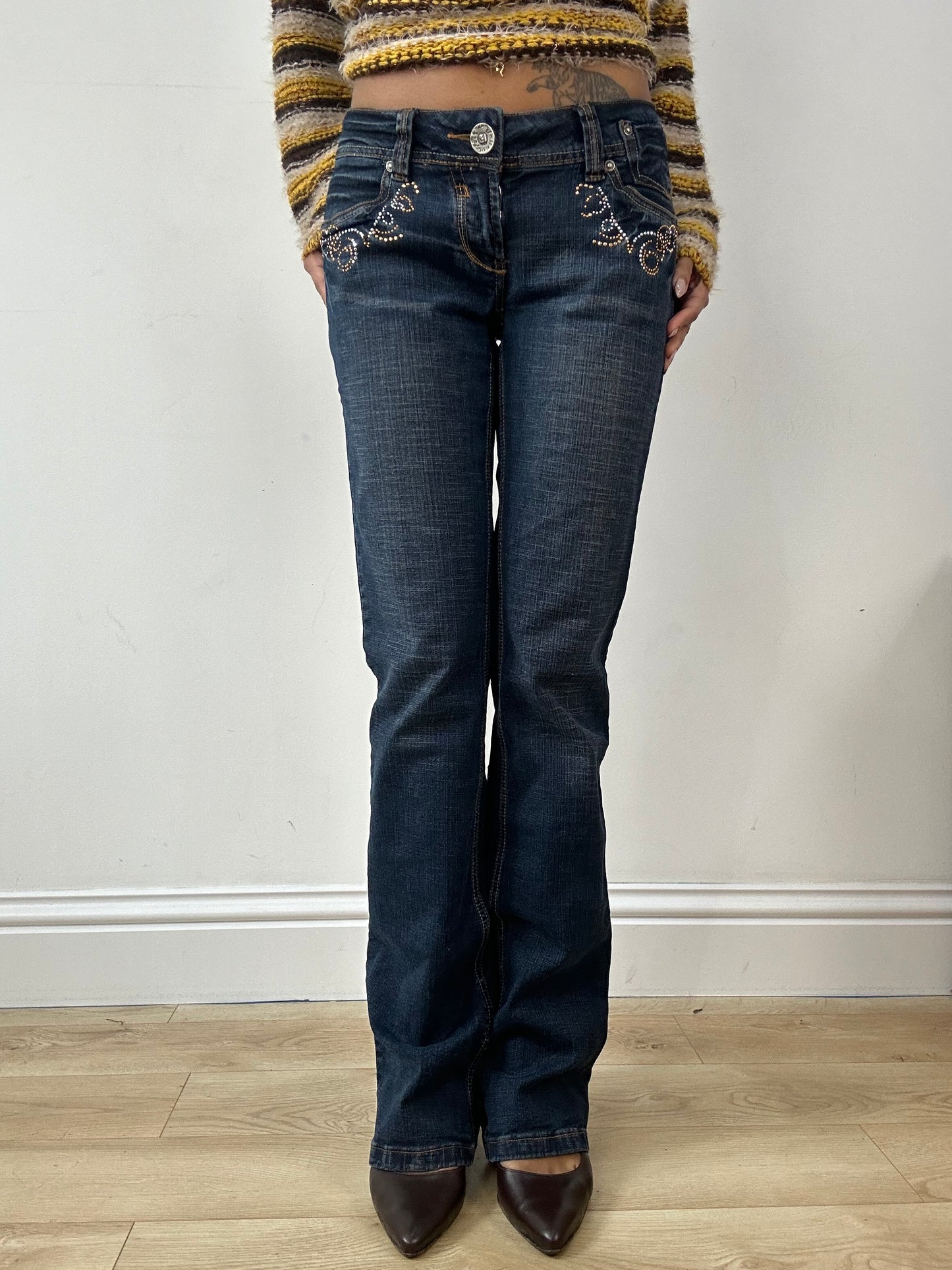 vintage edit fifteen | small dark blue denim rhinestone jeans