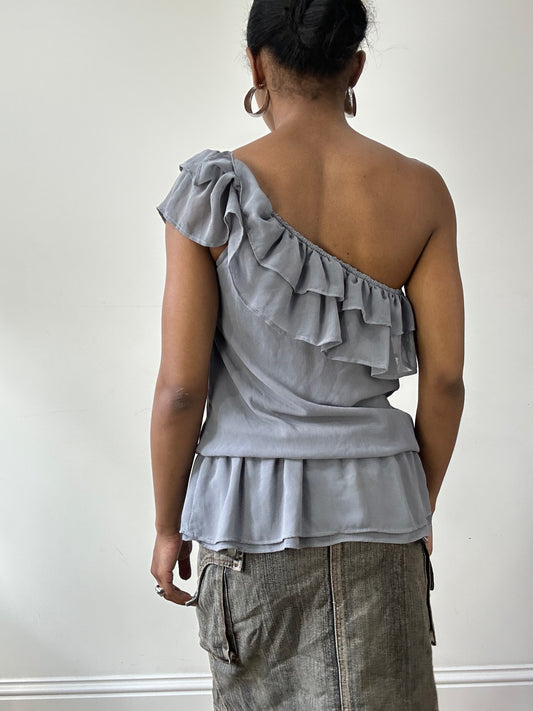 BEST PICKS | small grey pimkie one shoulder top with ruffle details