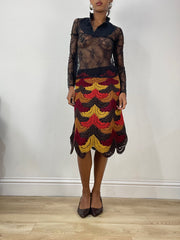 vintage edit: halloween | extra small brown and red crochet midi skirt