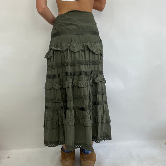 COACHELLA DROP | medium khaki maxi flowy skirt with ruffle detail