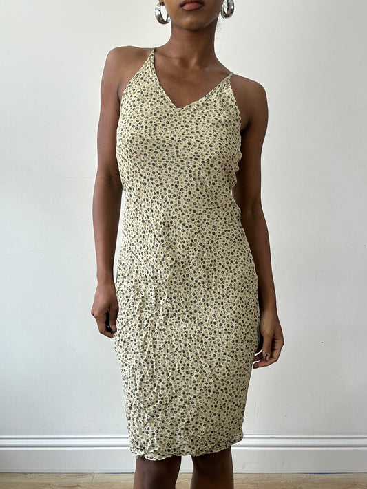 vintage edit thirty-one | medium beige midi dress with paisley print