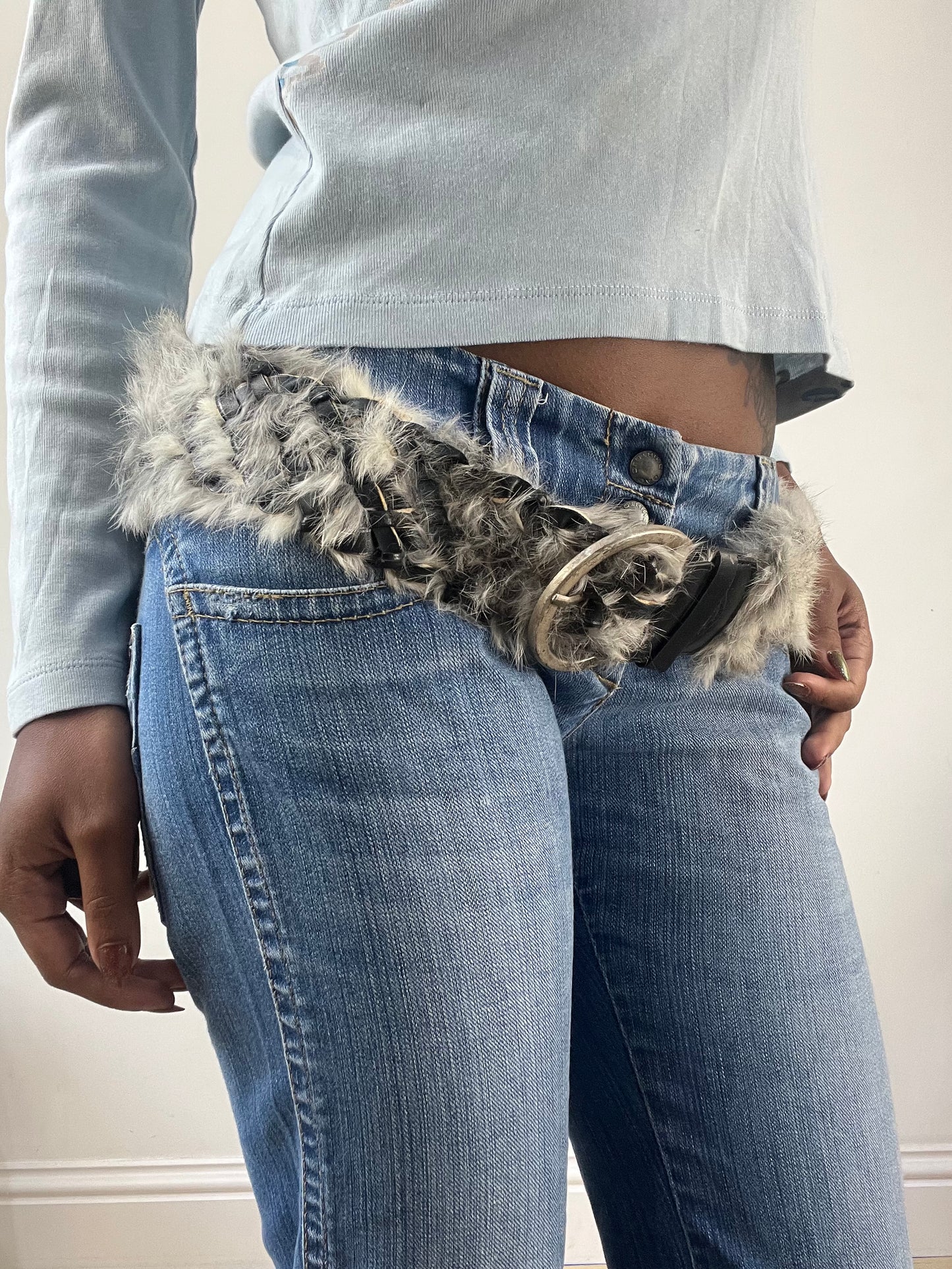 BEST PICKS | grey faux fur braided belt