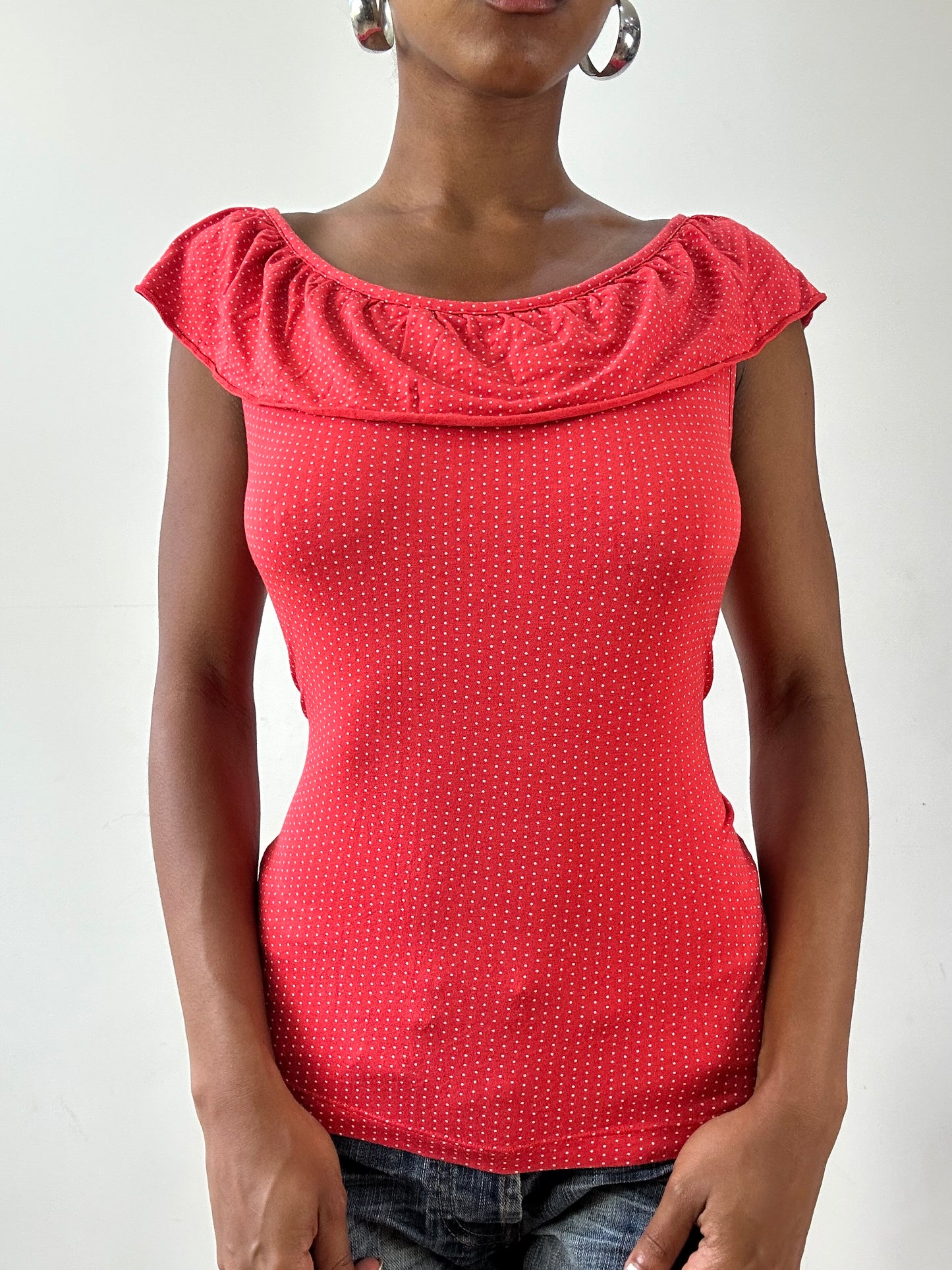 vintage edit twenty-seven | small red and white yessica ruffle polka dot top