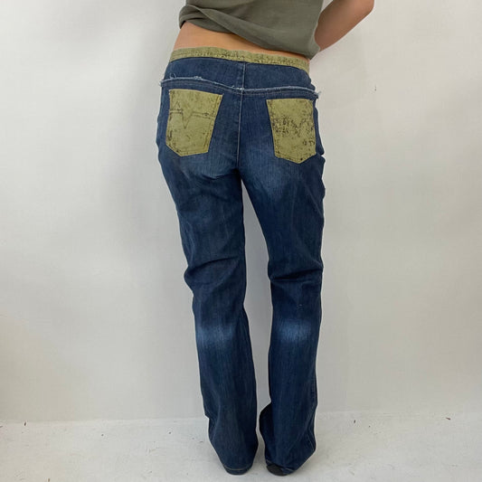 COTTAGECORE DROP | small dark blue jeans with green patterned patches