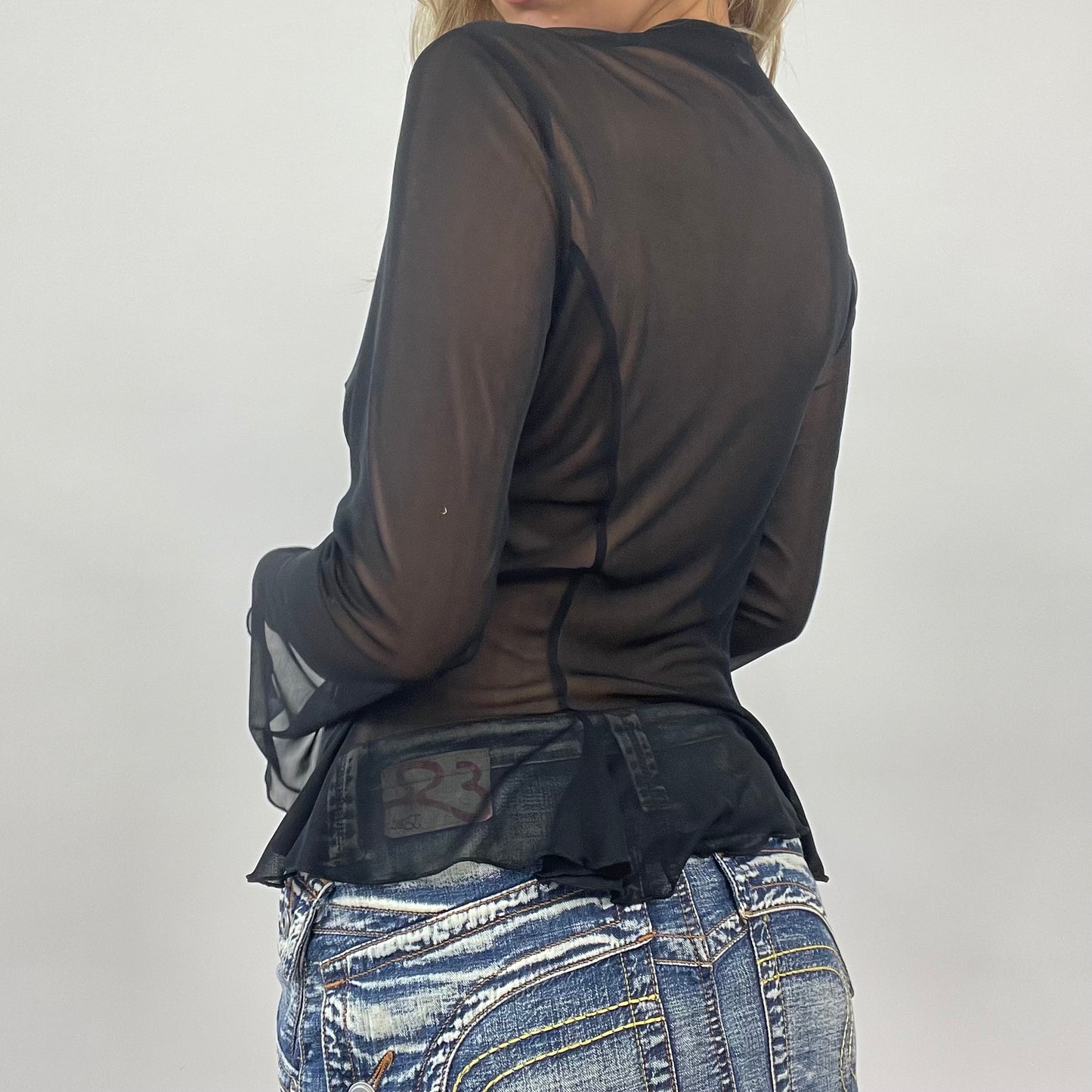 JEANS AND A NICE TOP DROP | small black mesh tie front long sleeve top
