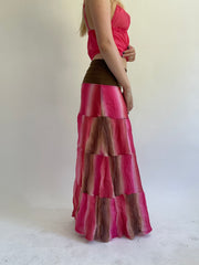 Y2K| small pink patterned maxi skirt