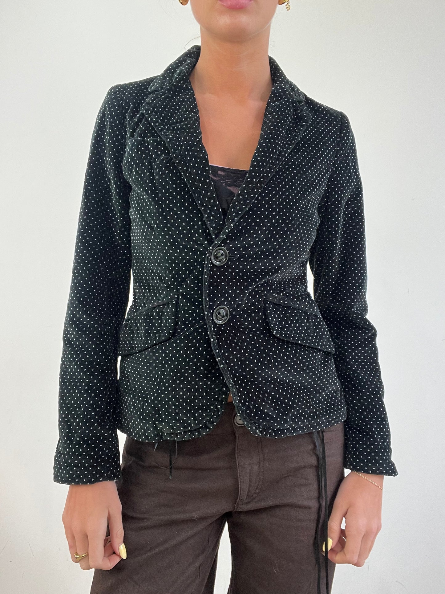 vintage edit eleven | small black velour polka dot suit office jacket