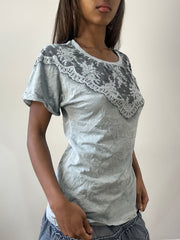 2016 edit | small/medium liu jeans blue lace print t-shirt