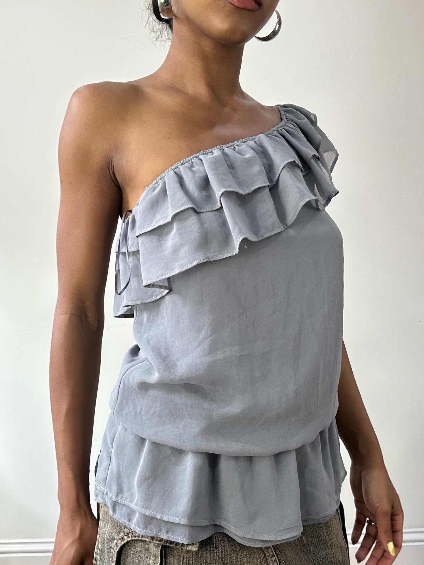 BEST PICKS | small grey pimkie one shoulder top with ruffle details