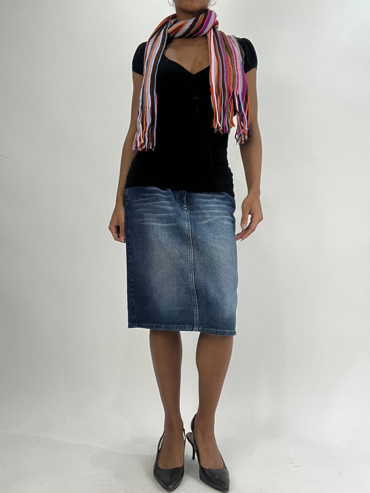 vintage edit thirty-five | orange and pink striped tassel scarf