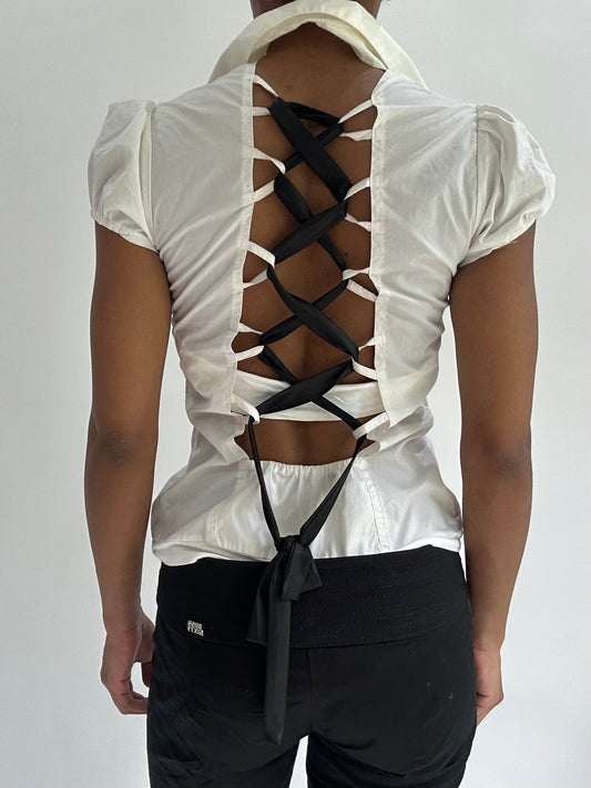 BEST PICKS | small white lace up back short sleeve top