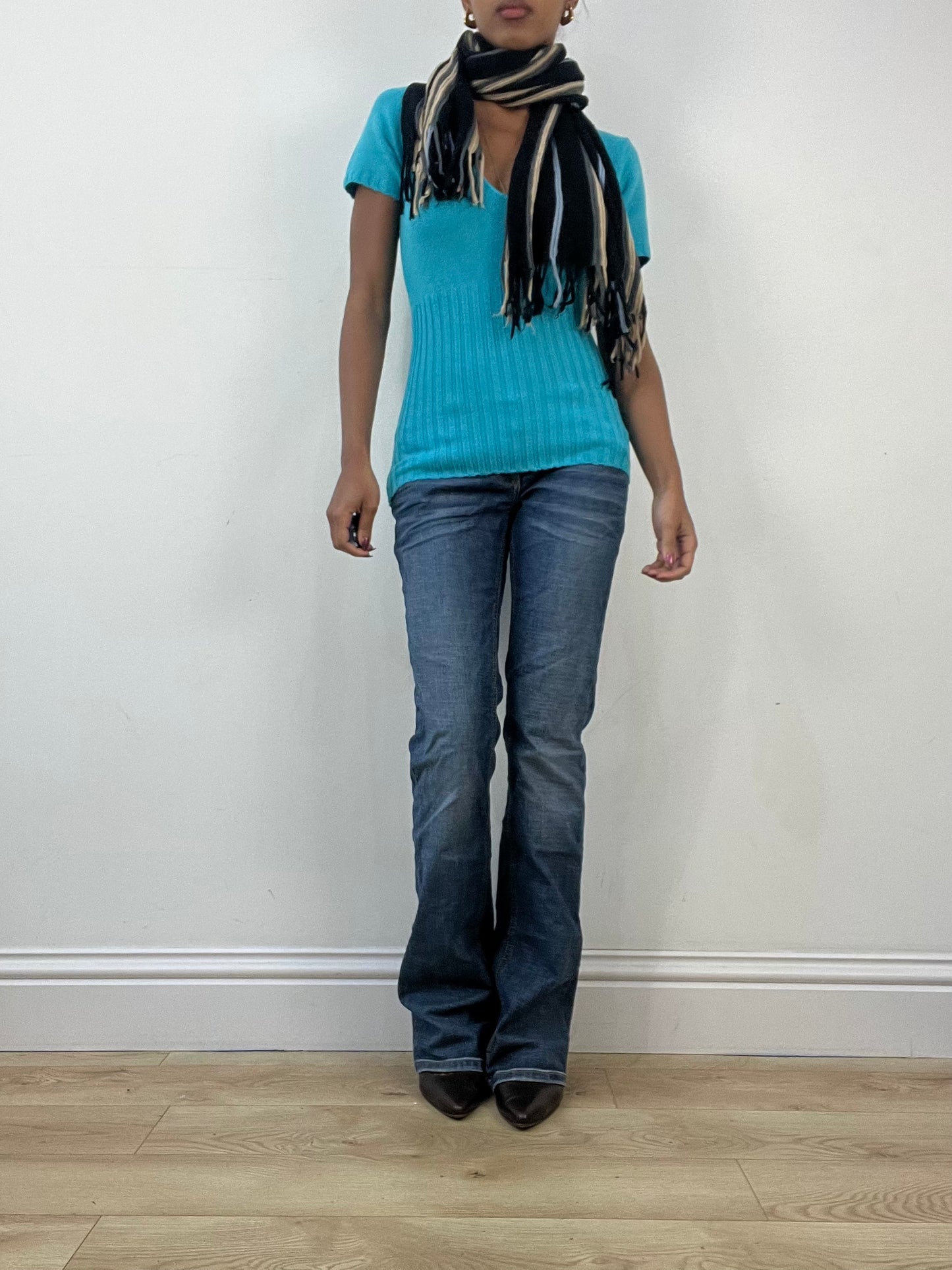 winter edit | black and blue striped knit tassel scarf