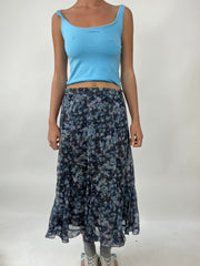 TAYLOR SWIFT DROP | small blue mesh midi skirt with floral print