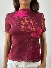 easter edit | small pink mesh overlay graphic top