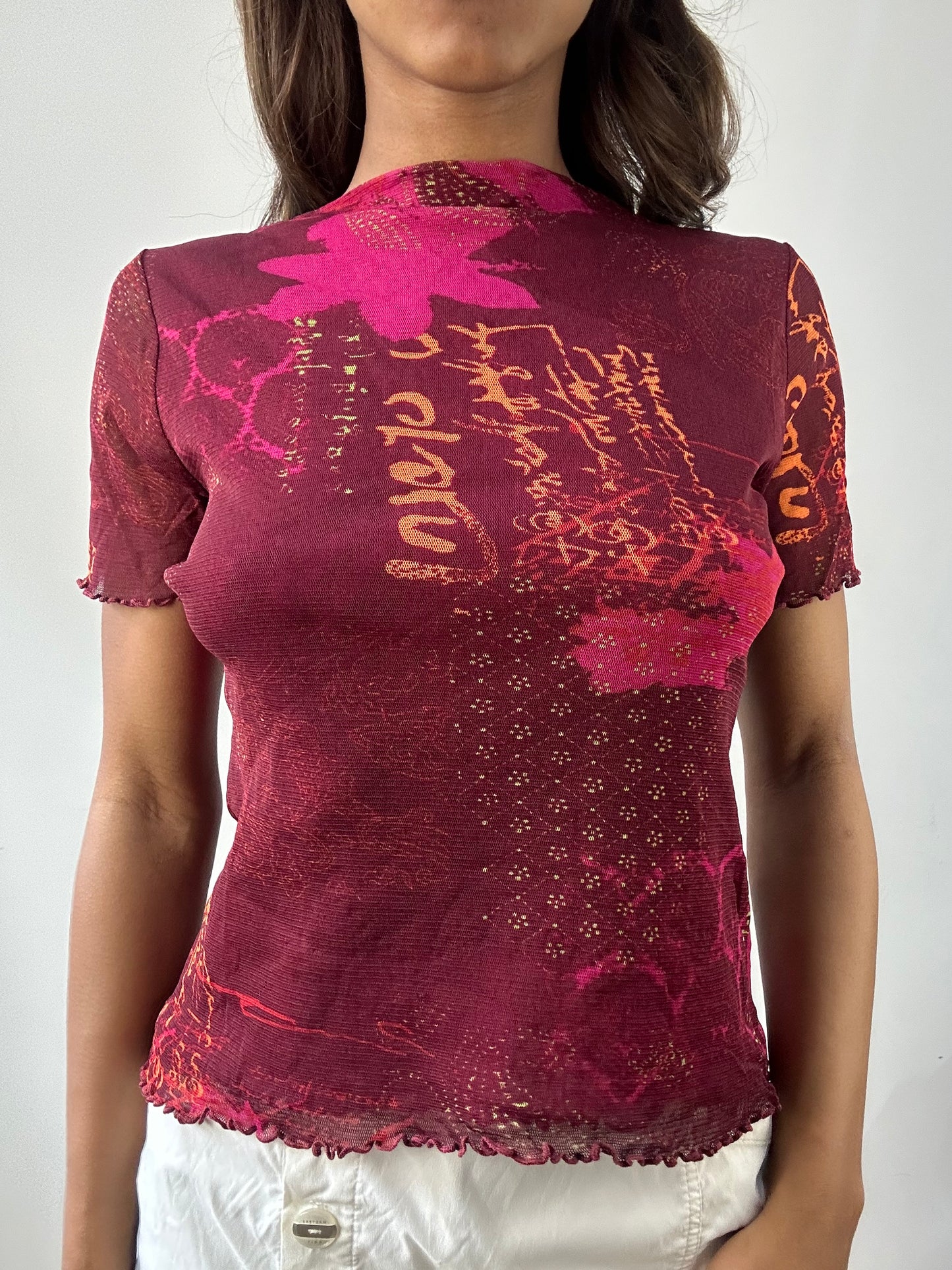 easter edit | small pink mesh overlay graphic top