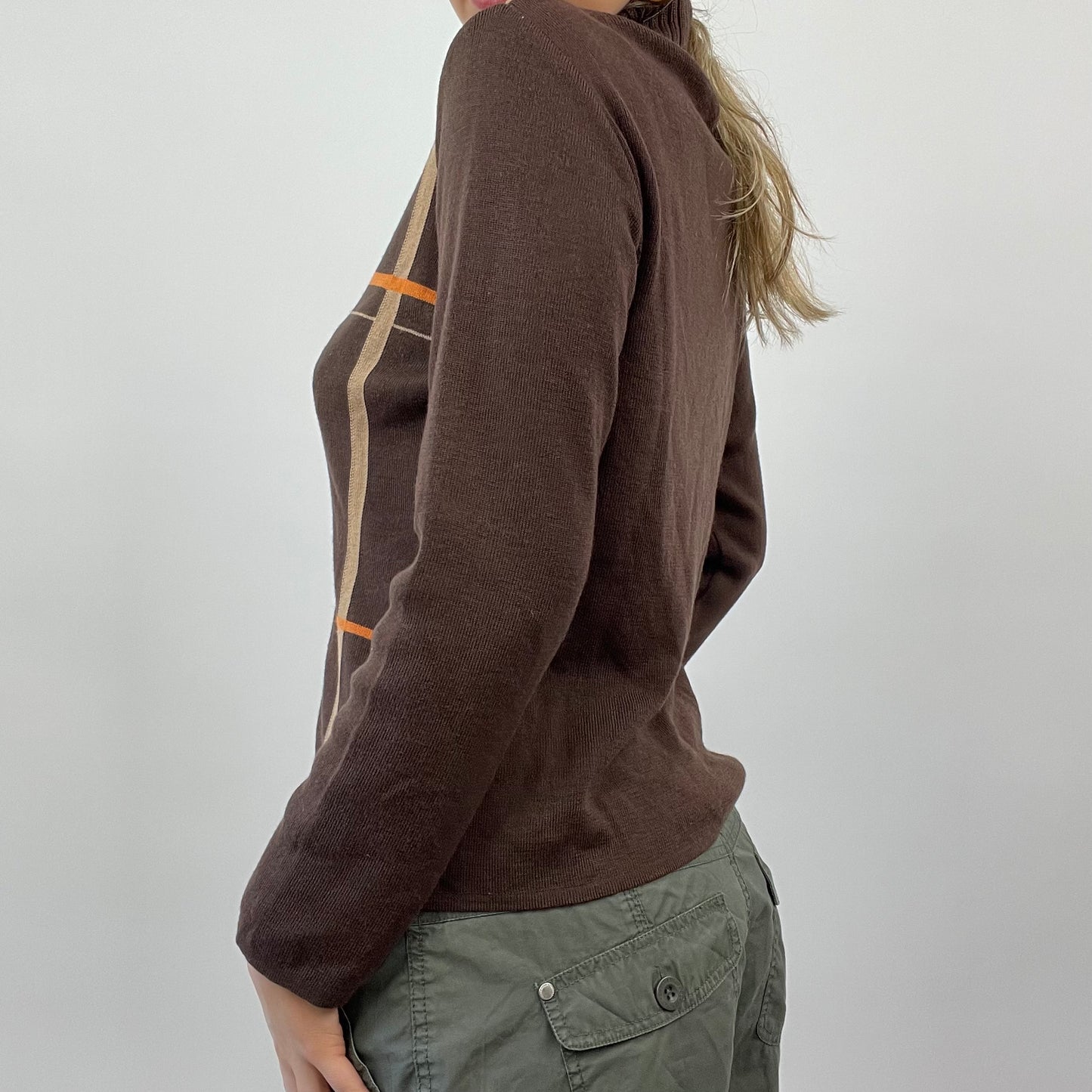 💚 BEST PICKS | small brown checked pattern roll neck jumper