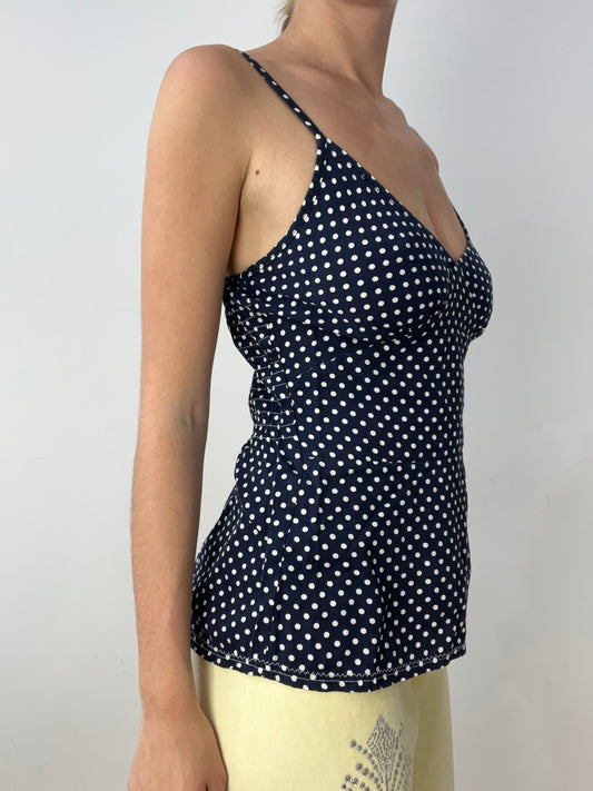 vintage edit thirty | small navy and white cami with polka dot print