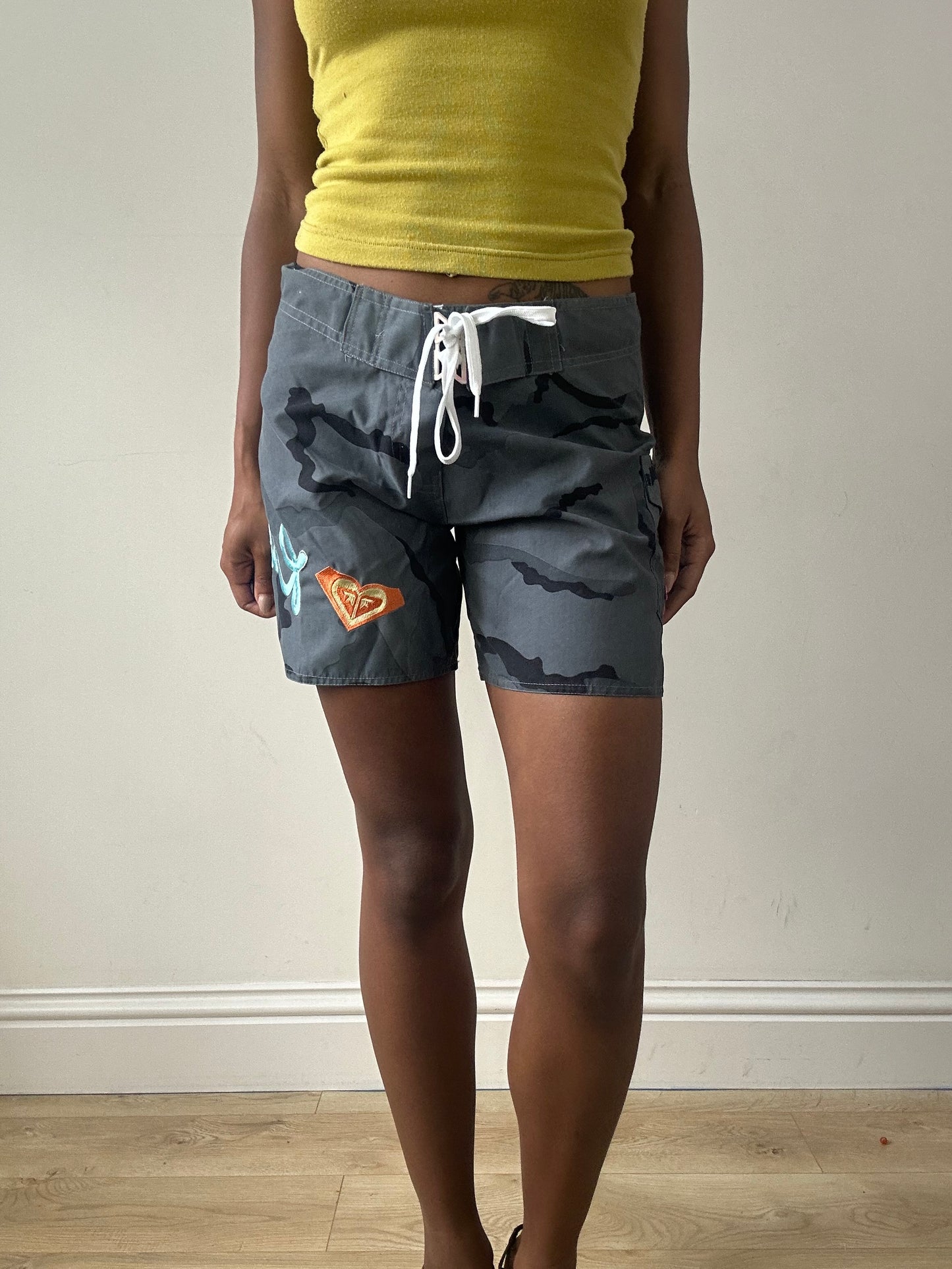 ‼️ 💻 | grey roxy camo swim shorts