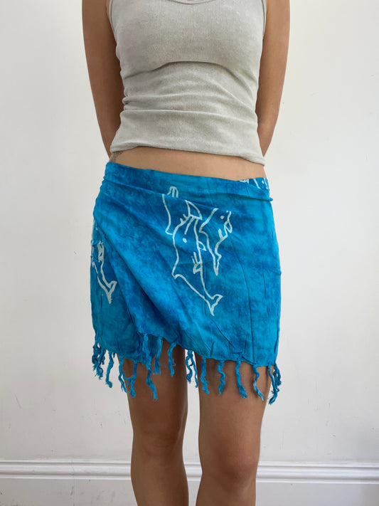 💻‼️  blue wrap skirt with dolphin pattern