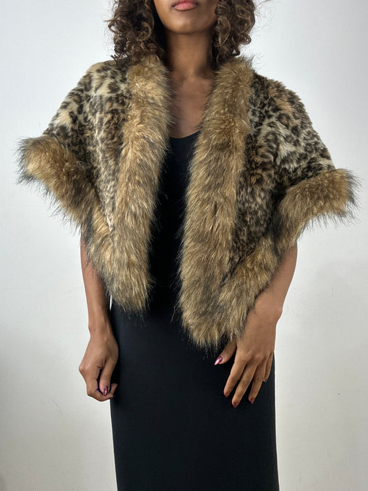vintage edit thirty-four | small brown leopard print faux fur shawl