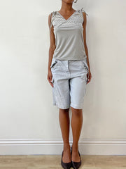 💻💚vintage edit twenty-nine | small grey top with ruched sides and polka dot print
