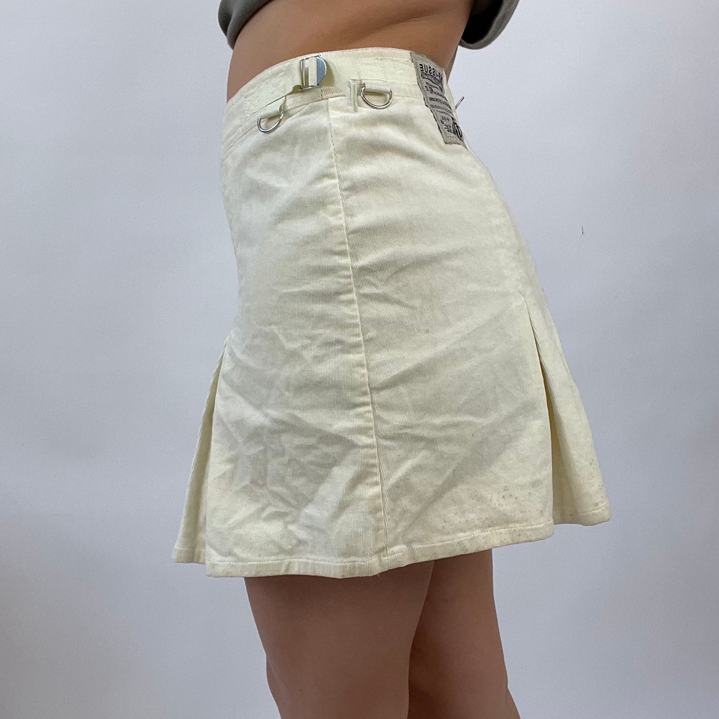 COTTAGECORE DROP | small cream pleated corduroy skirt with buckle detail