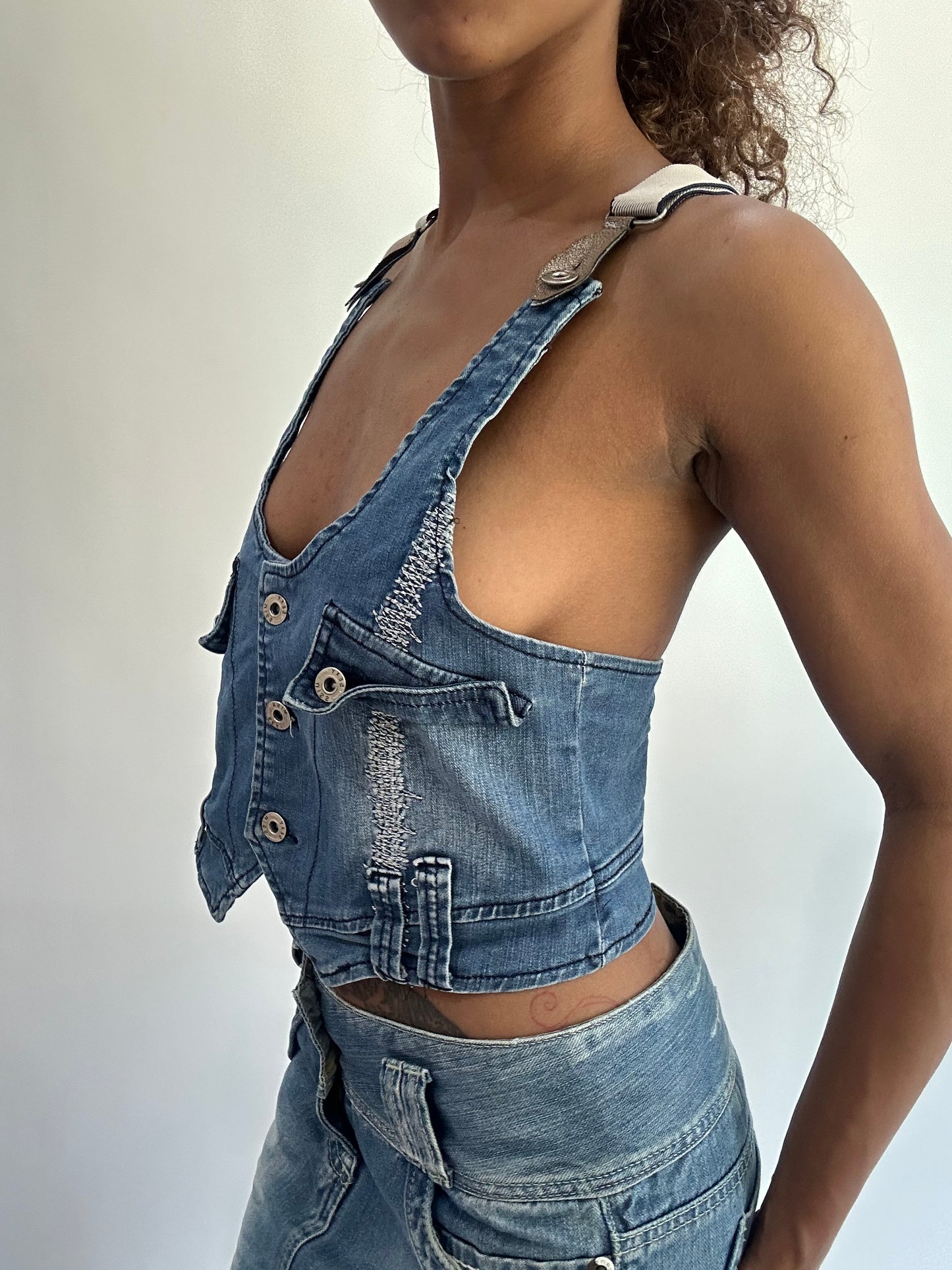 wag drop | small/medium blue denim waistcoat top