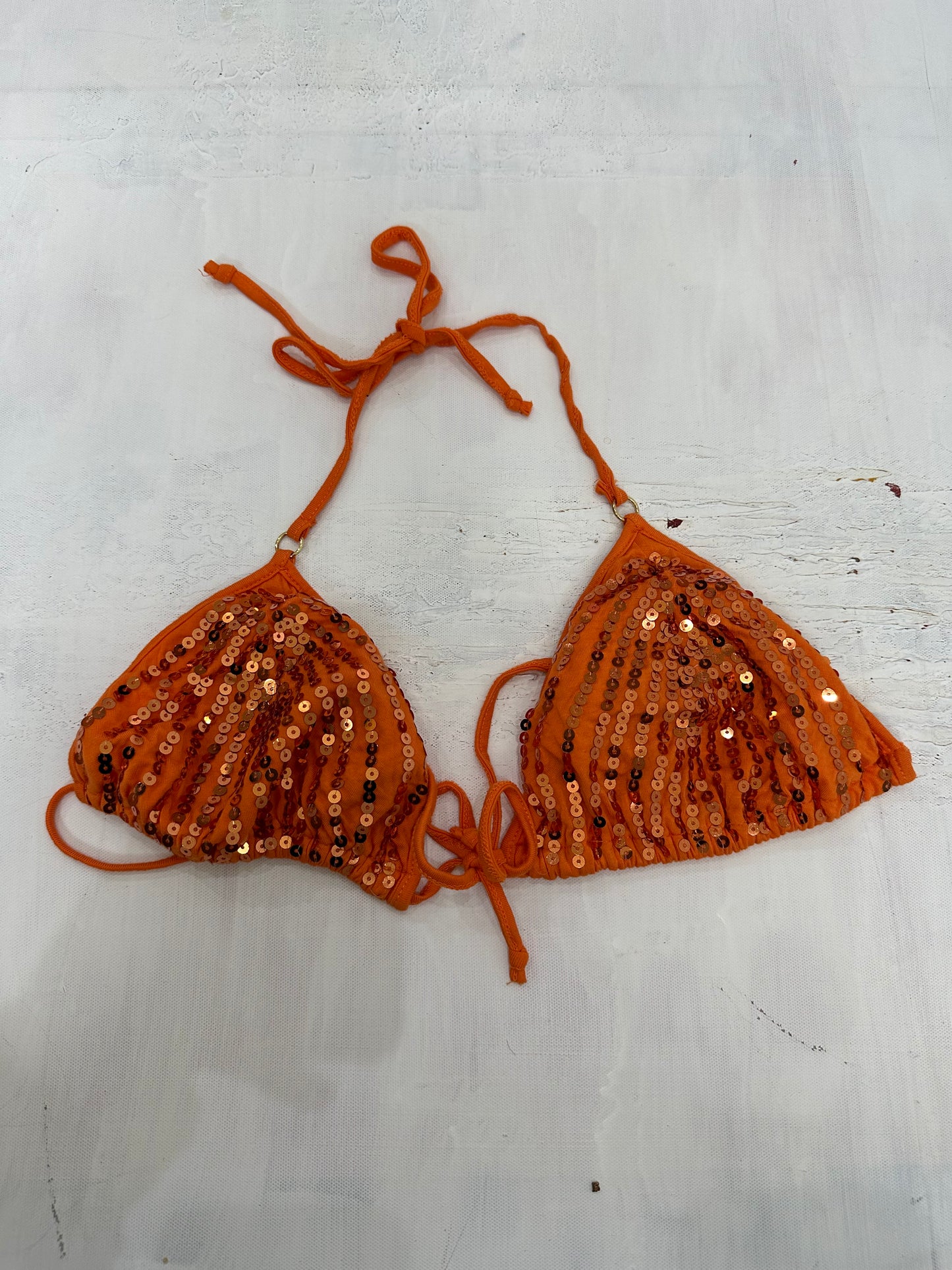 vintage edit twenty-one | medium orange sequin bikini top