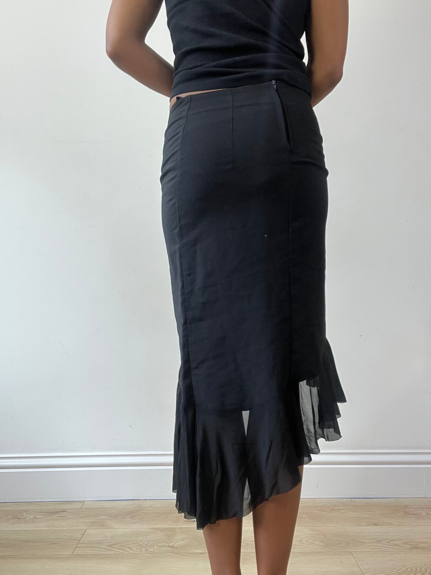 vintage edit thirty-one | extra small black asymmetric midi skirt