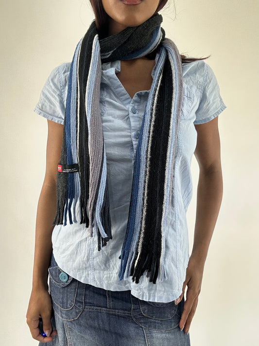 WINTER FAVOURITES | blue knitted stripy scarf