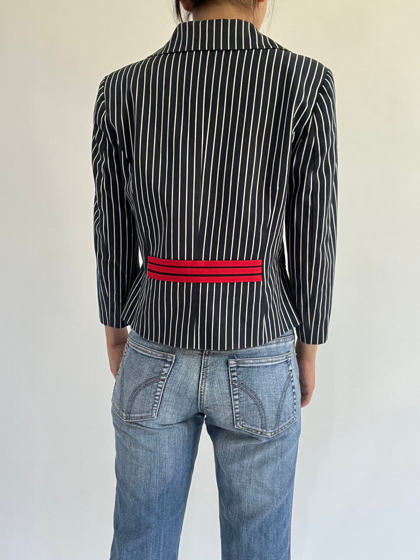 autumn picks |small navy suit style jacket with pinstripe print