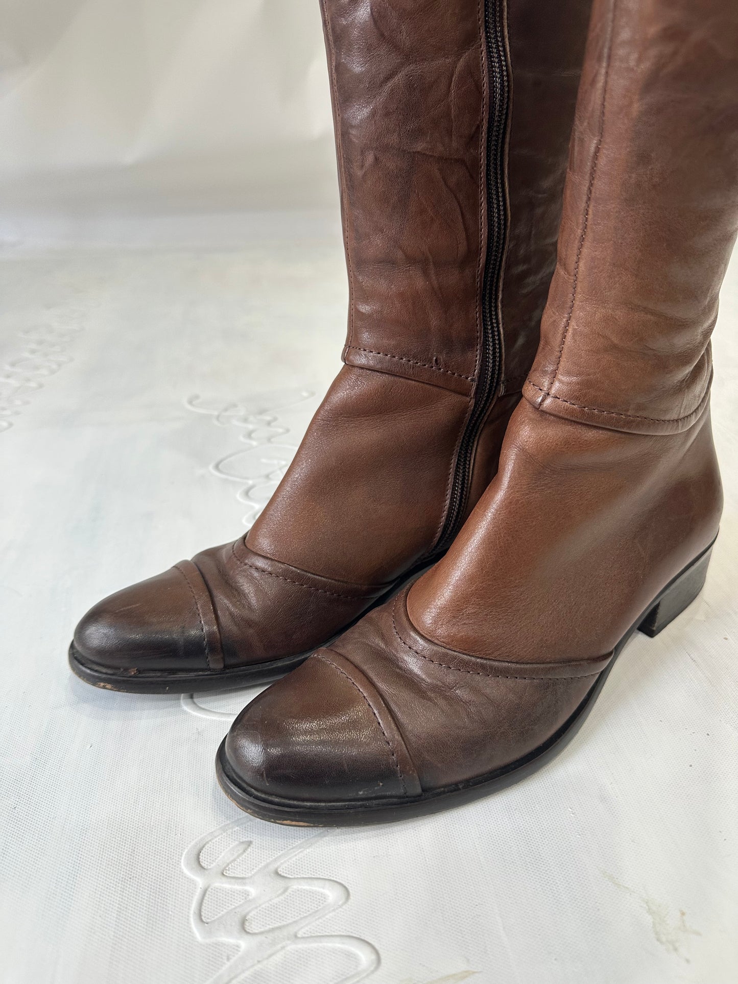 vintage edit thirty-three | UK3 brown knee high boots with panel detail