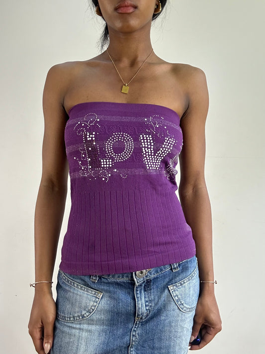 vintage edit twenty-one | small purple ‘love’ diamanté bandeau top