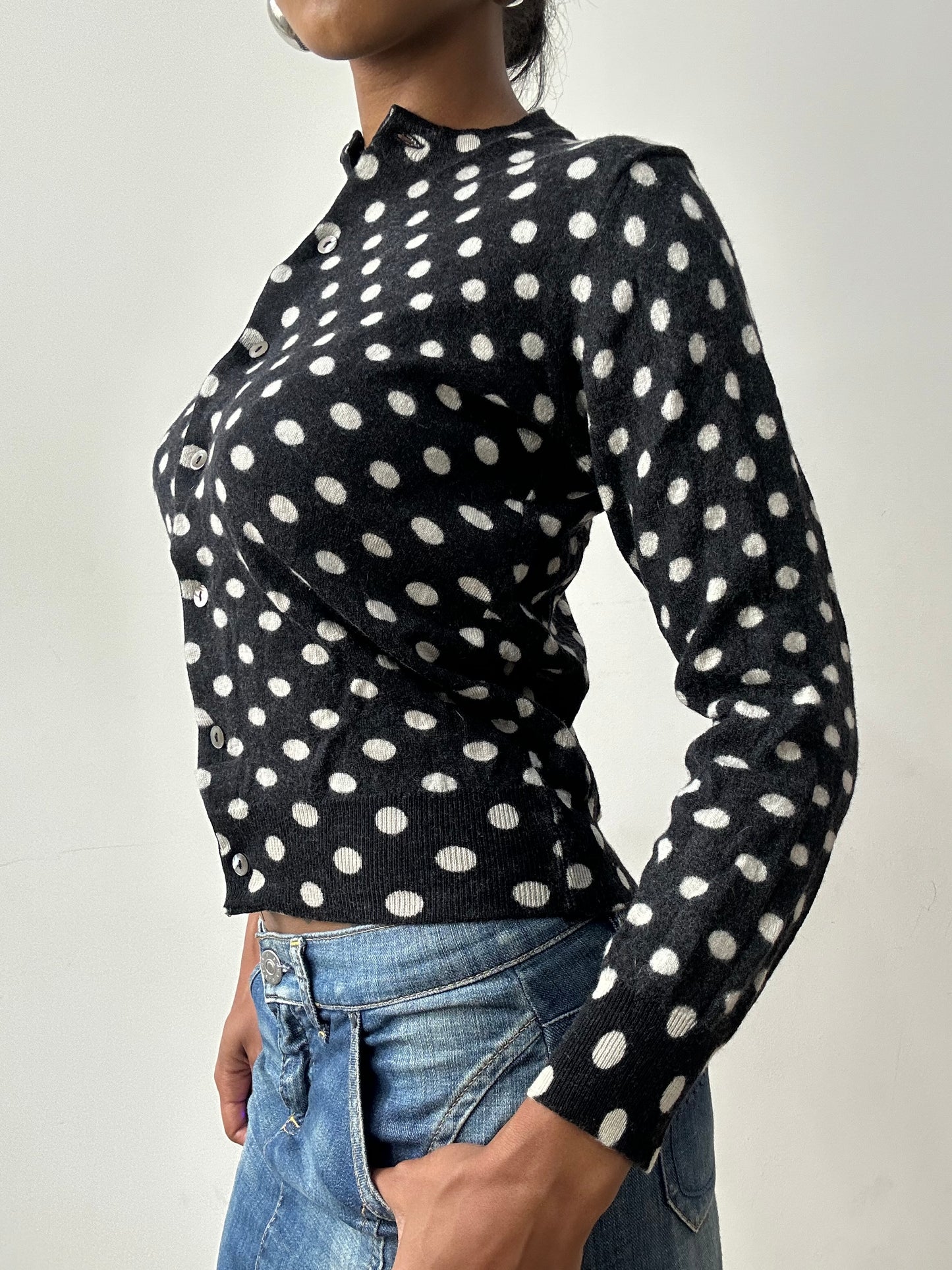 midsummer edit | extra small black and white comme des garçons polka dot cardigan