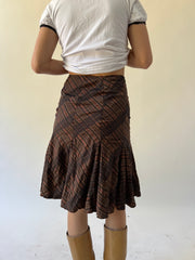 back to school drop | small brown plaid midi skirt