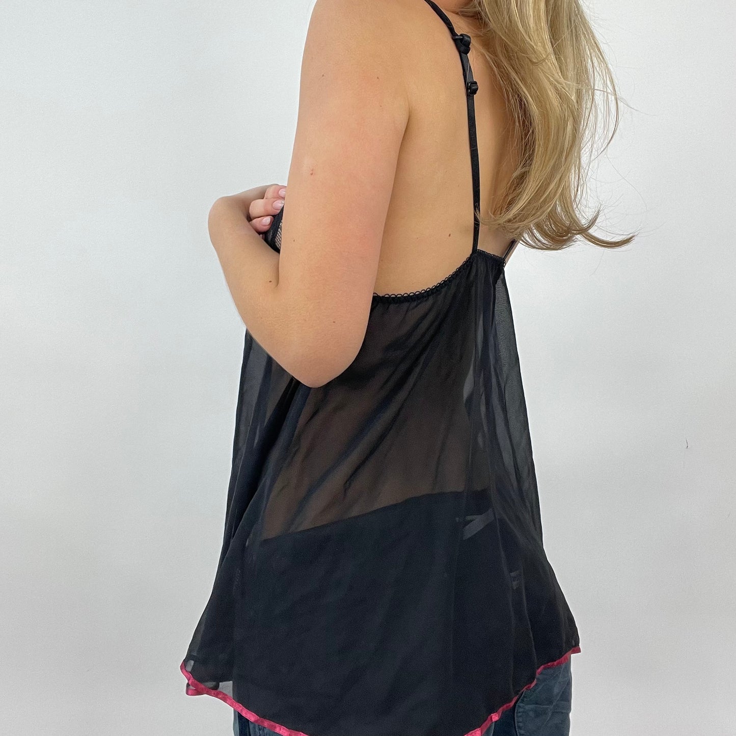 GIRL CORE DROP | small black lingerie style top with lace bust and pink ribbon