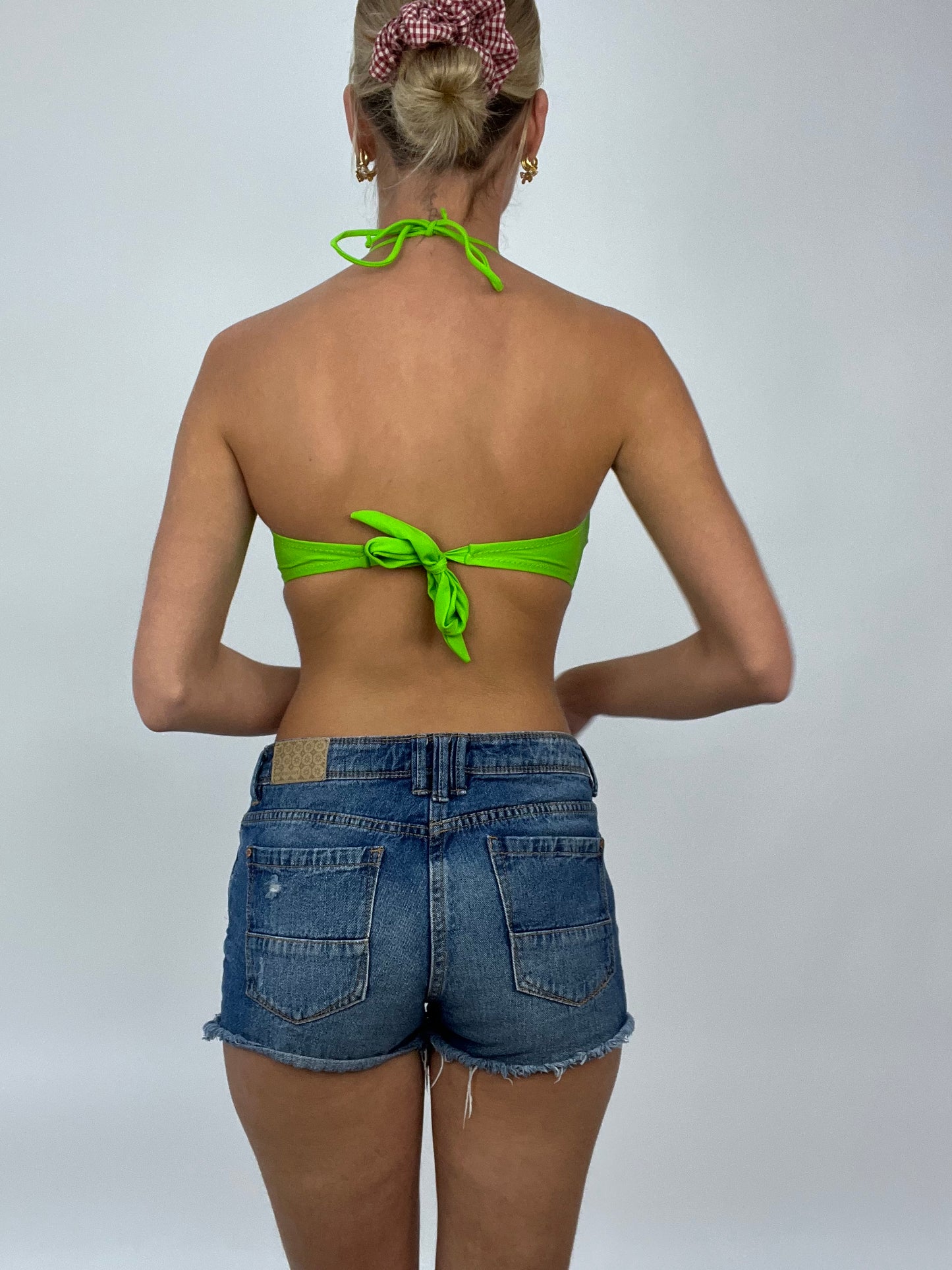 COCONUT GIRL DROP | small green halter neck bikini top with green cheeky bottoms