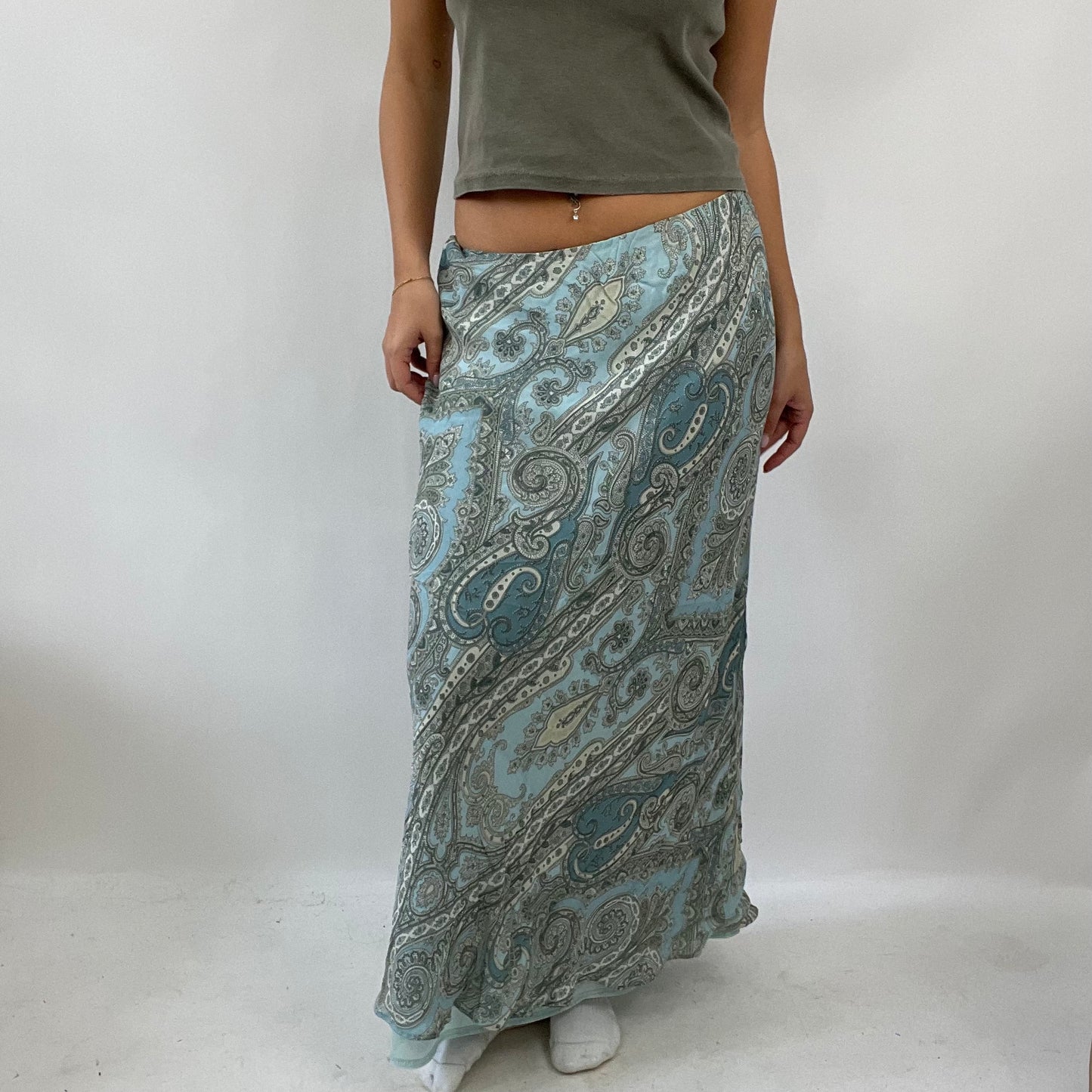 COASTAL GRANDMA DROP | small blue paisley maxi skirt