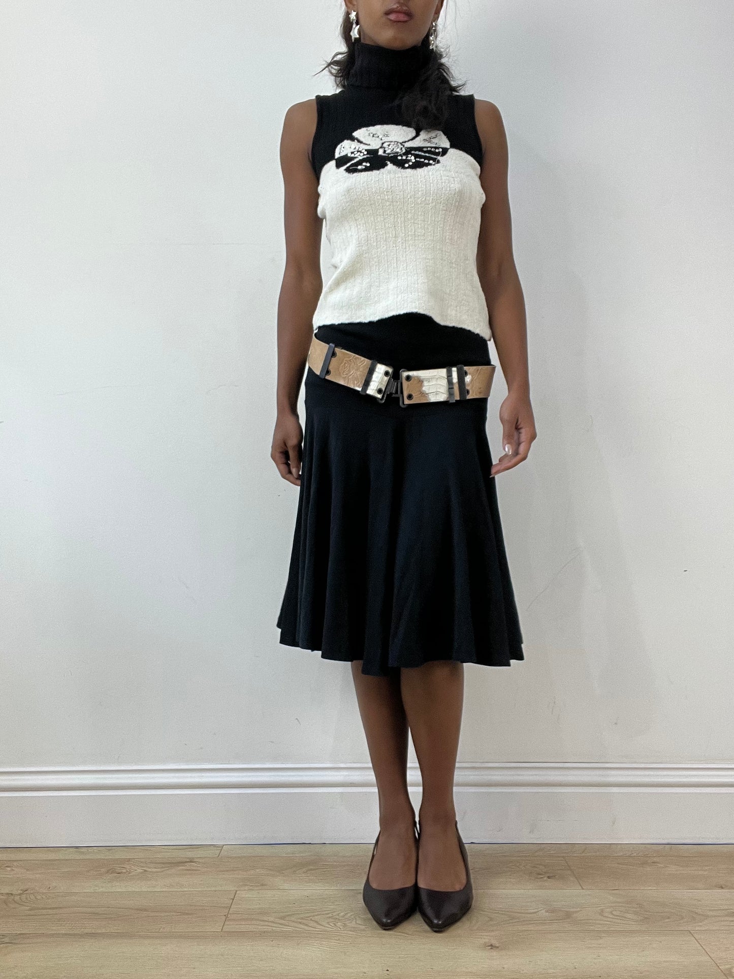 BEST PICKS | brown faux leather embossed belt with metal hardware