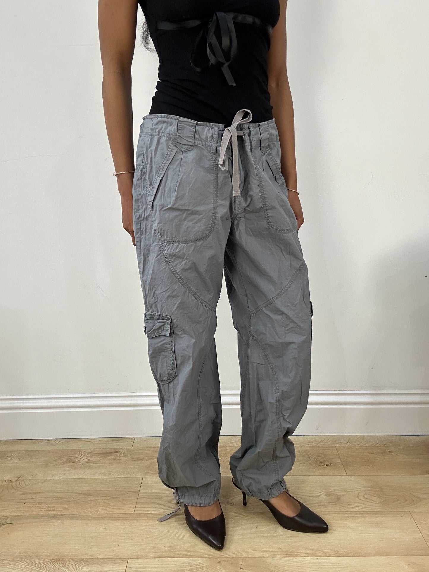 BEST PICKS | medium grey cargo trousers with built in tie up waist