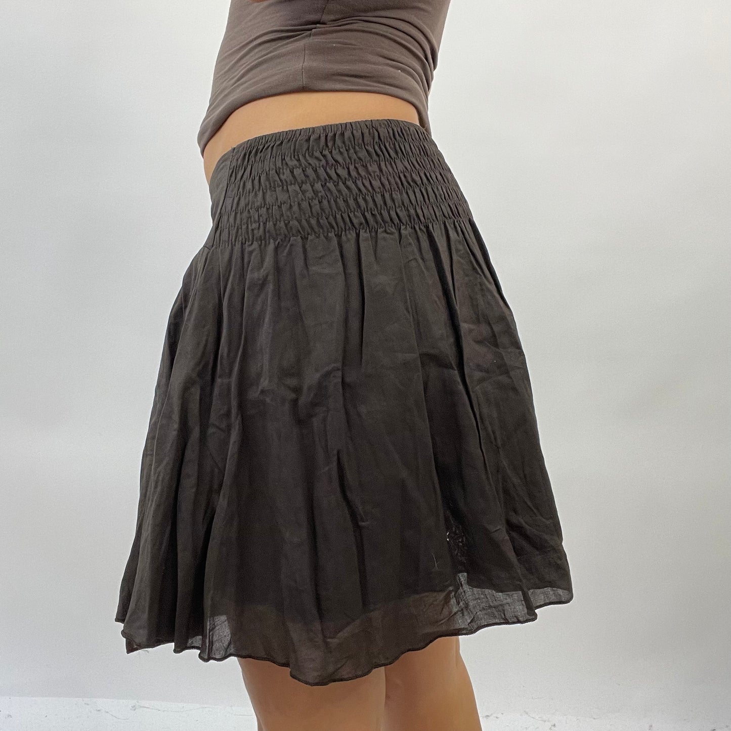CORPCORE DROP | small chocolate brown a-line skirt with stretchy back