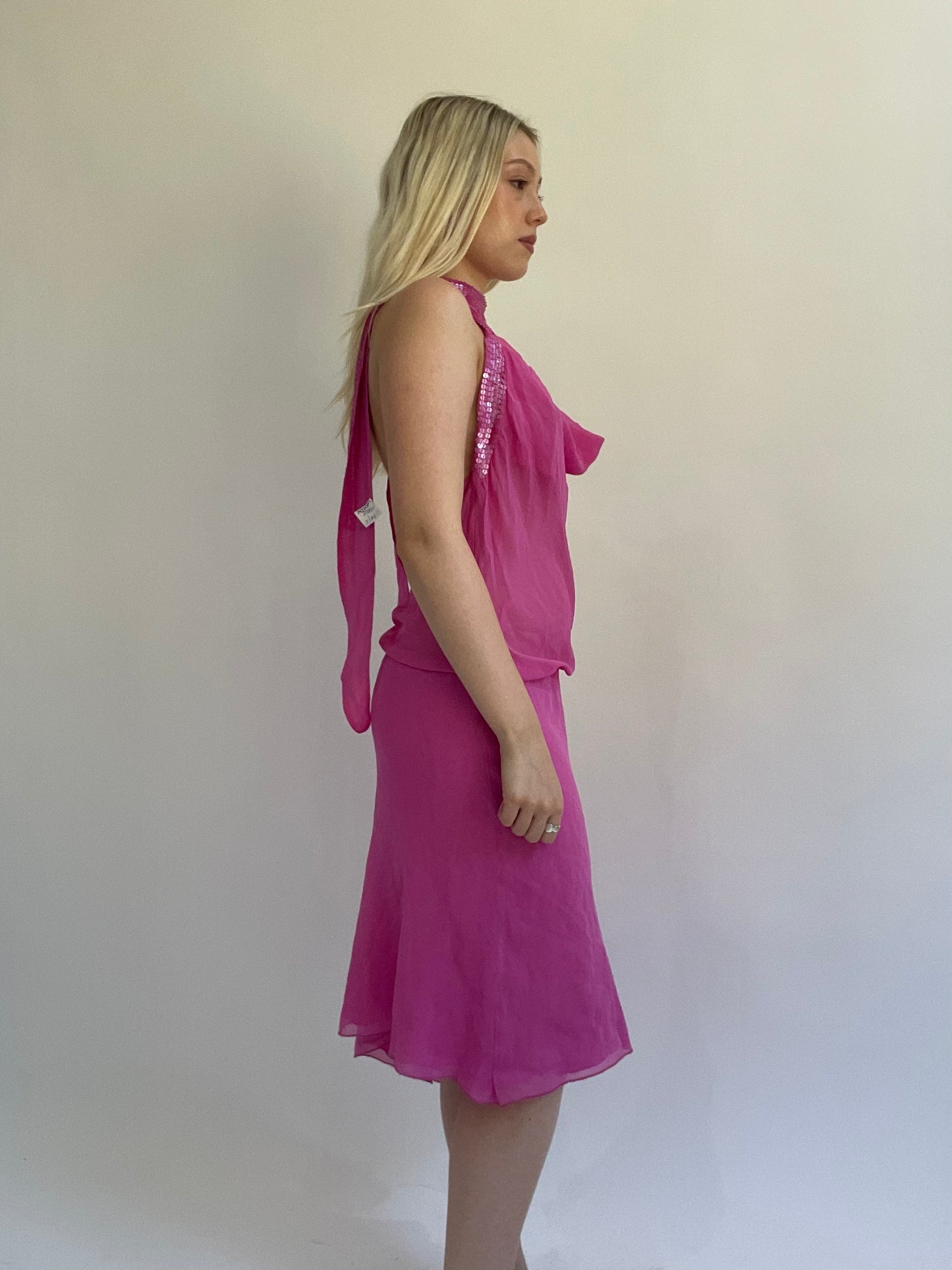 Y2K| medium pink backless midi dress
