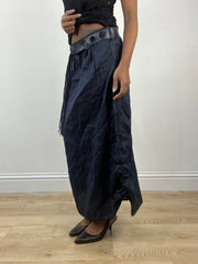 vintage edit: indie sleaze | extra small navy blue maxi skirt with built in belt