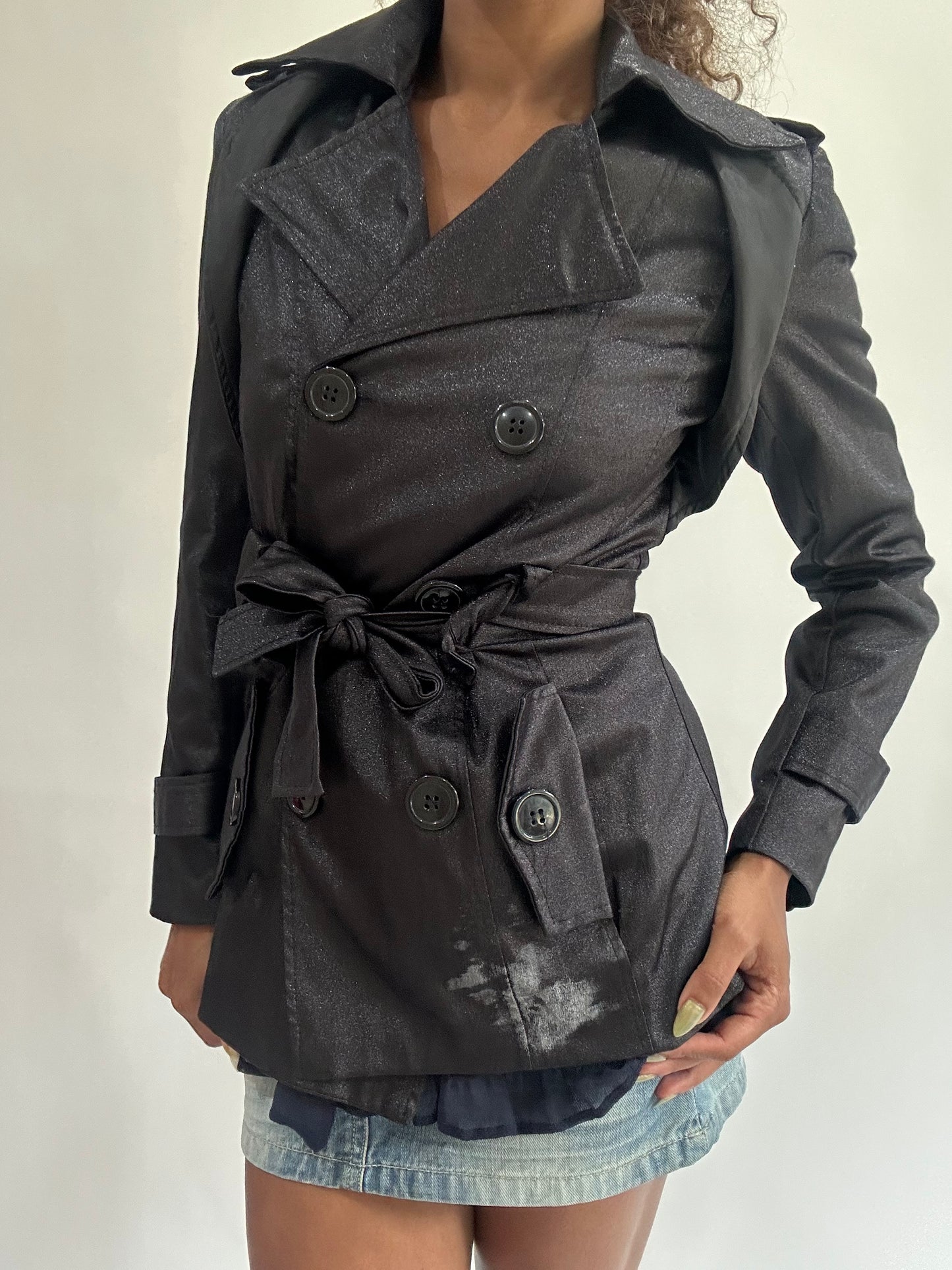 wag drop | extra small black satin style cropped trench coat
