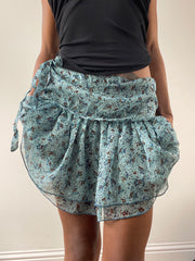 vintage edit: festival | medium blue floral ditsy mini skirt with tie up bow
