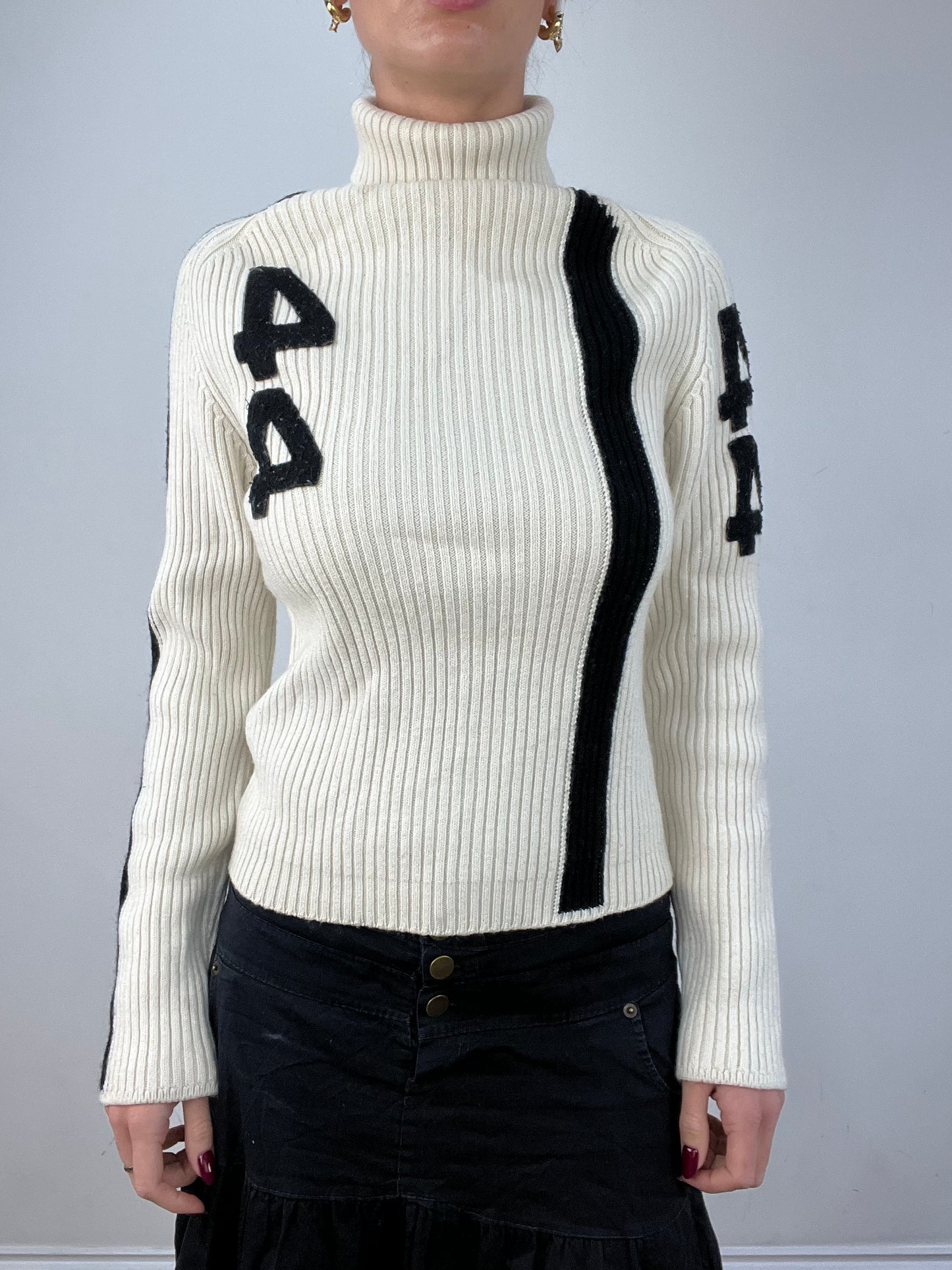 vintage edit twelve | small black and white ribbed roll neck jumper